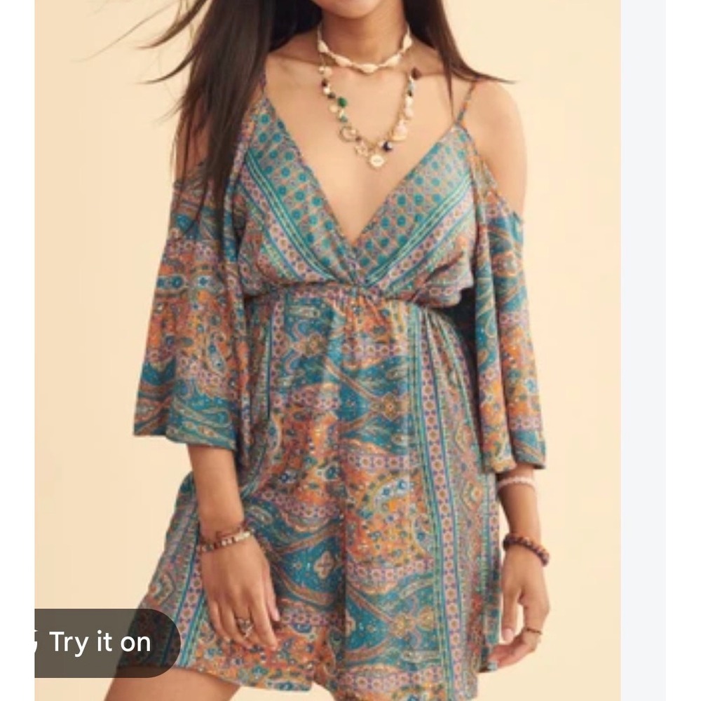 Earthbound Trading Paisley romper Blue Orange Pink Large boho floral whimsigoth